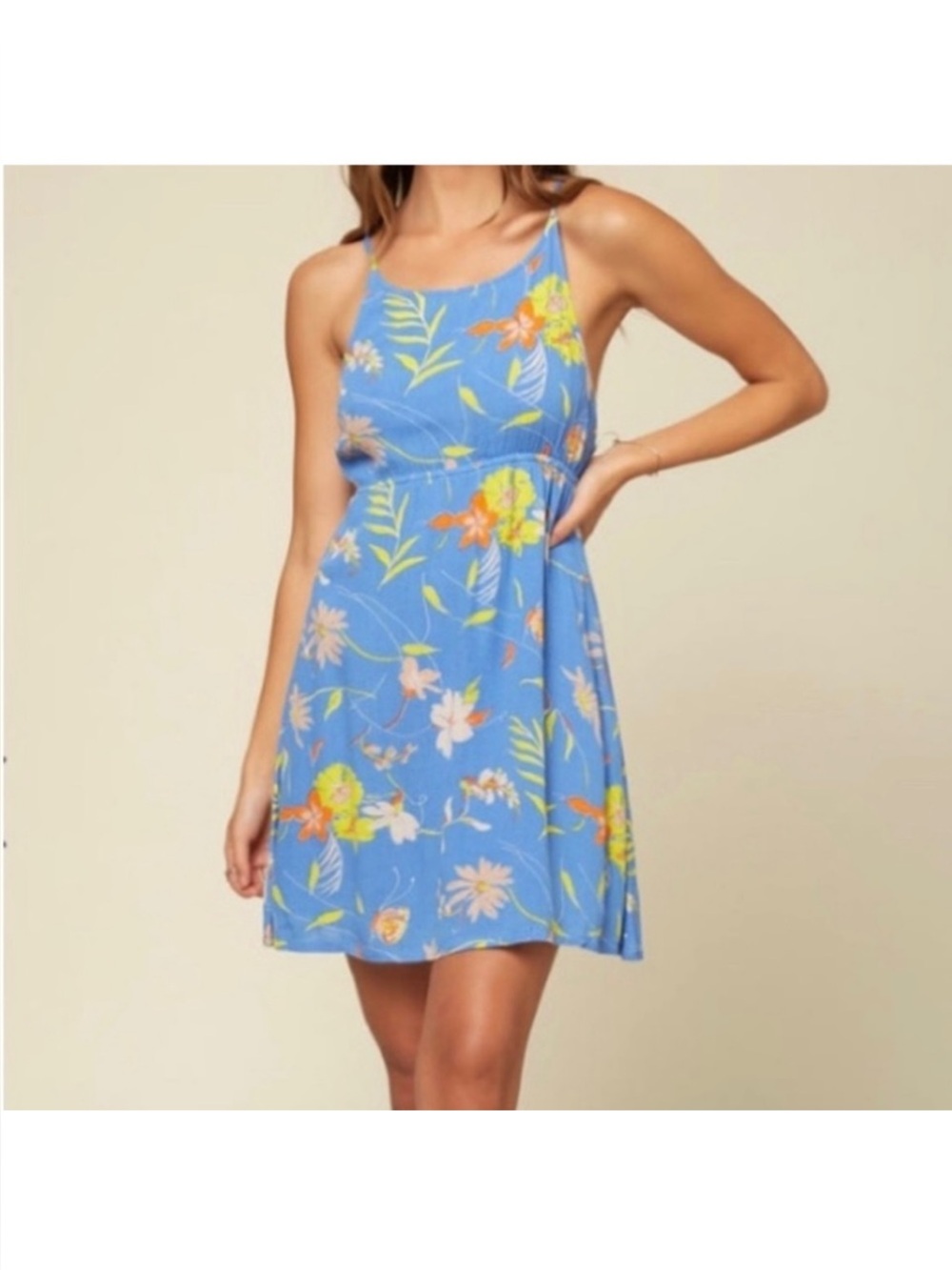 O'Neill Blue Floral Midi Sundress with Spaghetti Straps